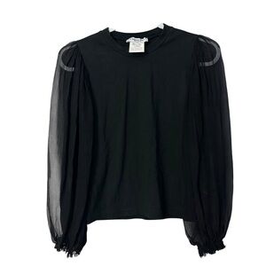 Christian Dior Boutique Black Sheer Balloon Sleeve Tee Vtg